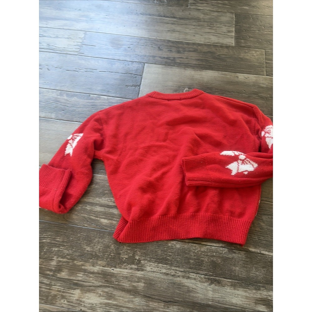 Poof Juniors Women's Long Sleeve Bow Print Sweater Sz Medium Red Cropped Croquet - Picture 7 of 7